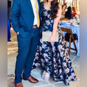 Aidan Mattox One Bow Shoulder Asymmetrical Hem Floral Brocade Gown